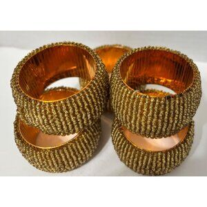 Beaded Gold Napkin Rings With Metallic Interior Set of 5 Christmas Seed Beads